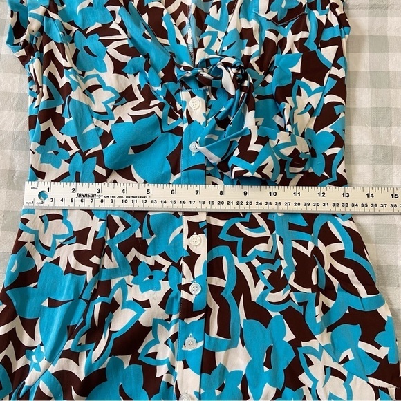 Diane Von Furstenberg silk dress lightweight ecru brown cerulean blue  size  2 - Picture 11 of 14